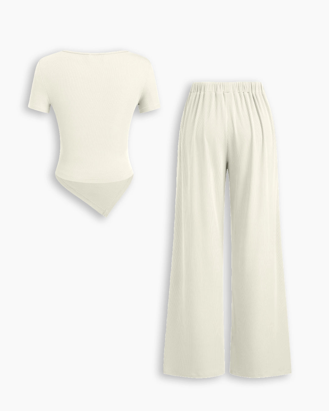Wrap Asymmetric Top and Wide Leg Trousers Co-Ord Set in Pearl White