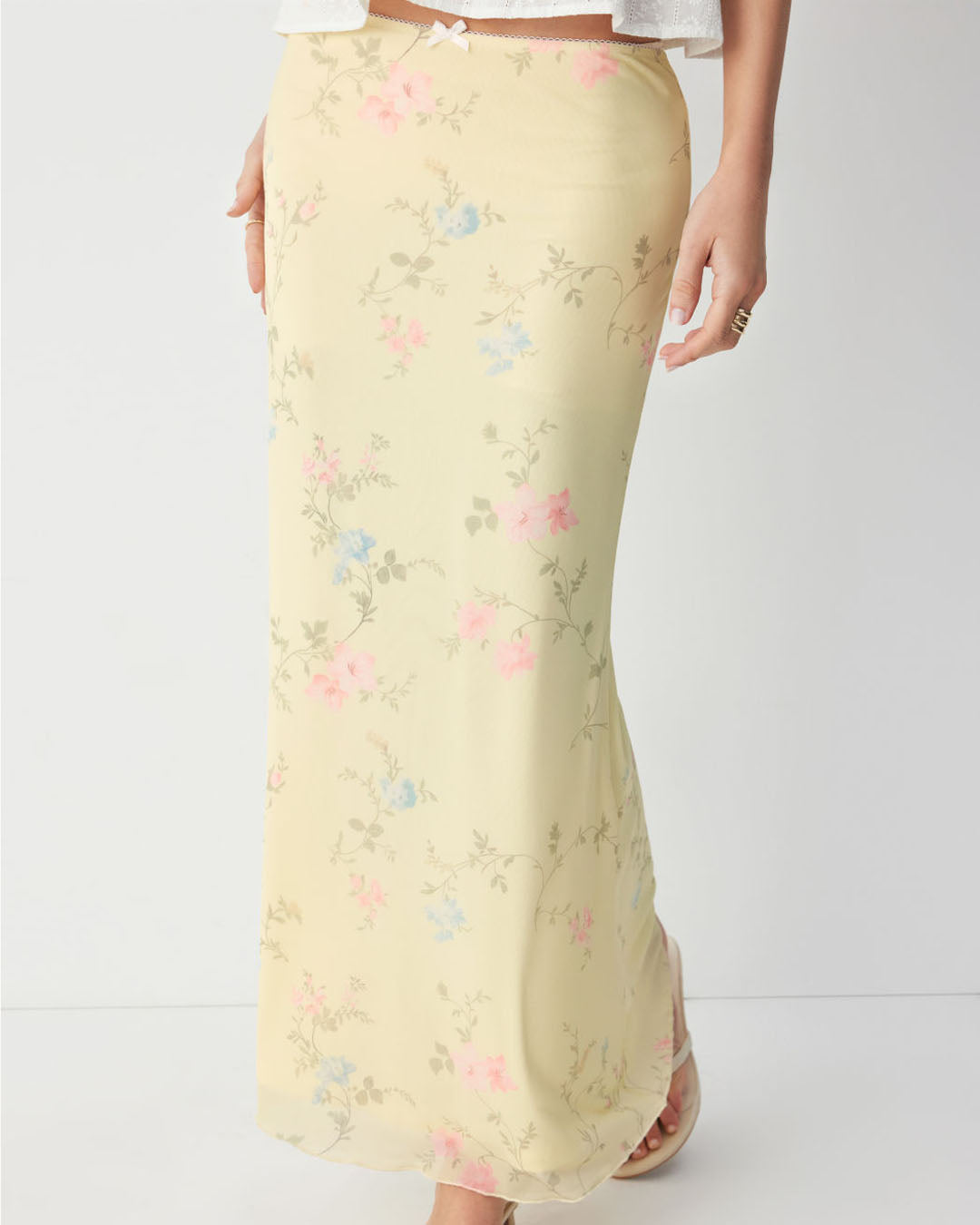 Floral Mermaid Maxi Skirt in Vanilla