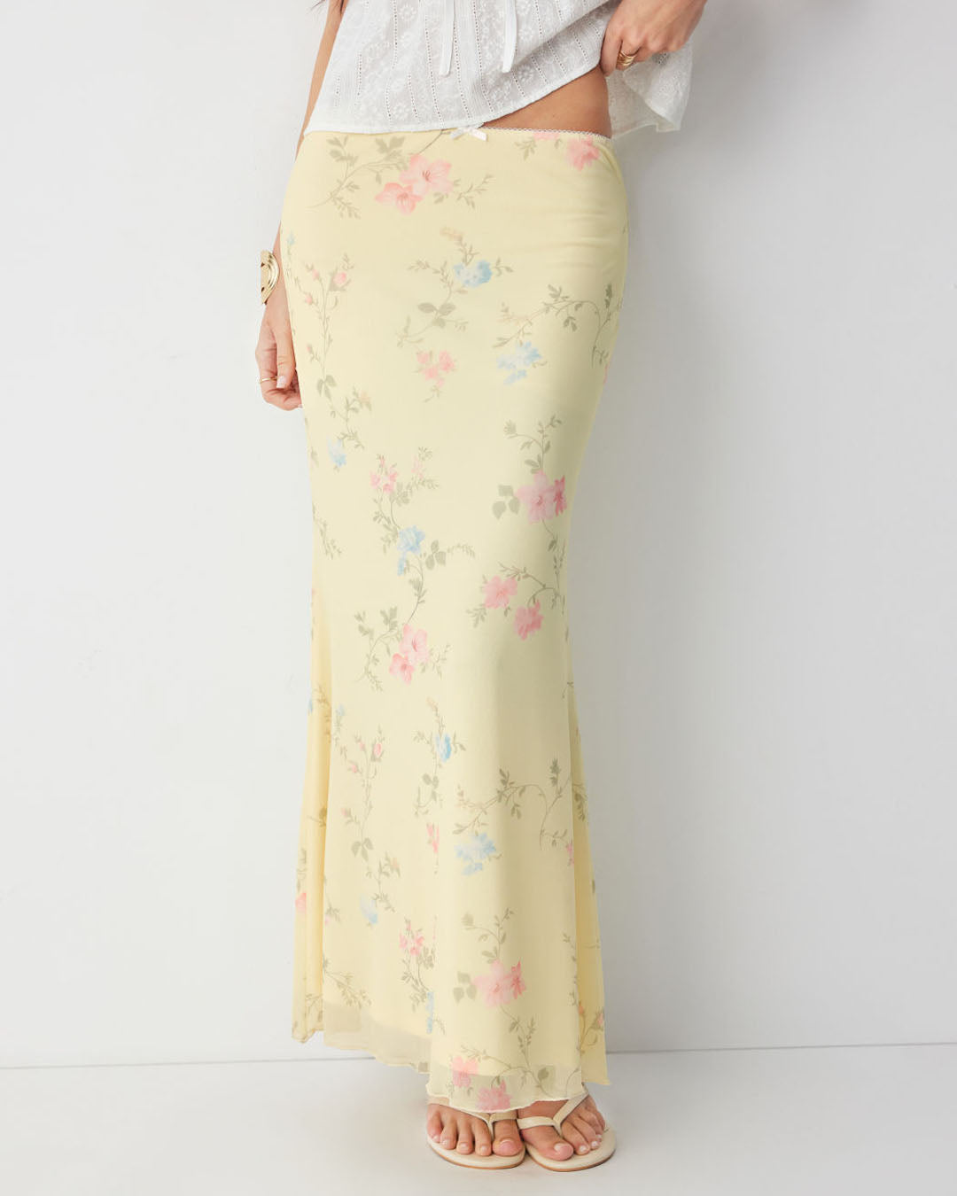 Floral Mermaid Maxi Skirt in Vanilla