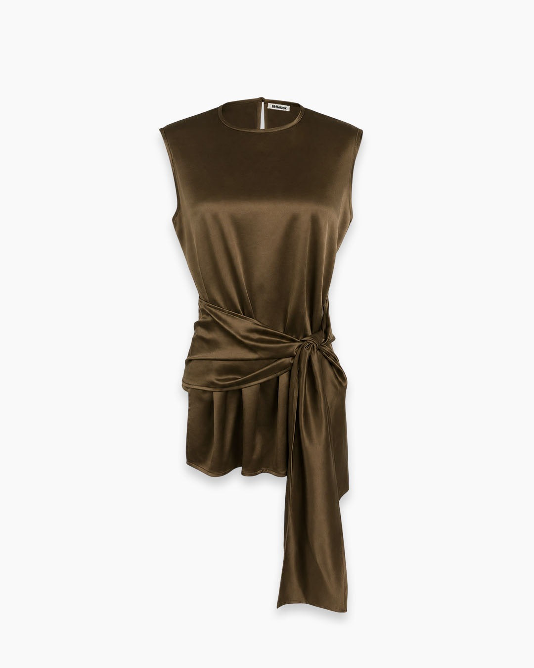 Draped Tie Waist Sleeveless Top in Cocoa Brown