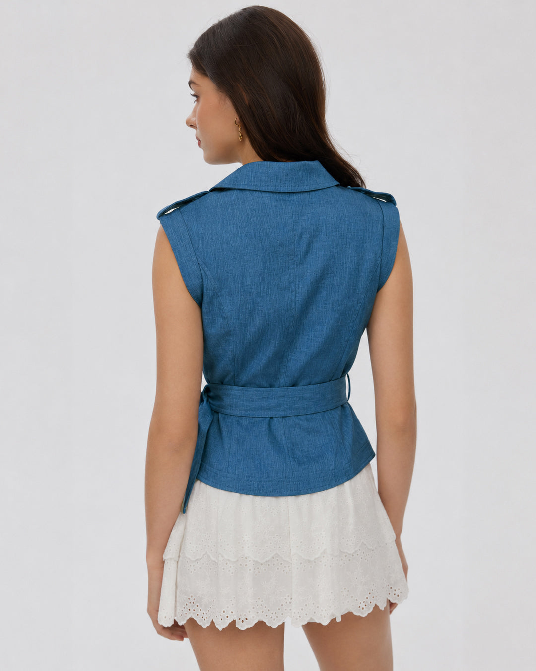 Belted Utility Wrap Vest Top in Sapphire Navy Blue