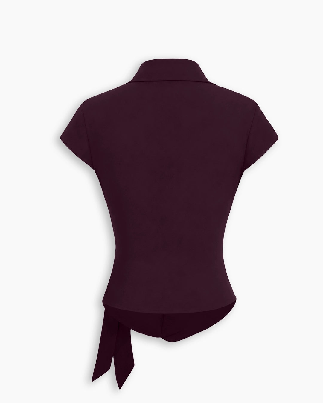 Collared Wrap Tie Waist Top in Deep Wine