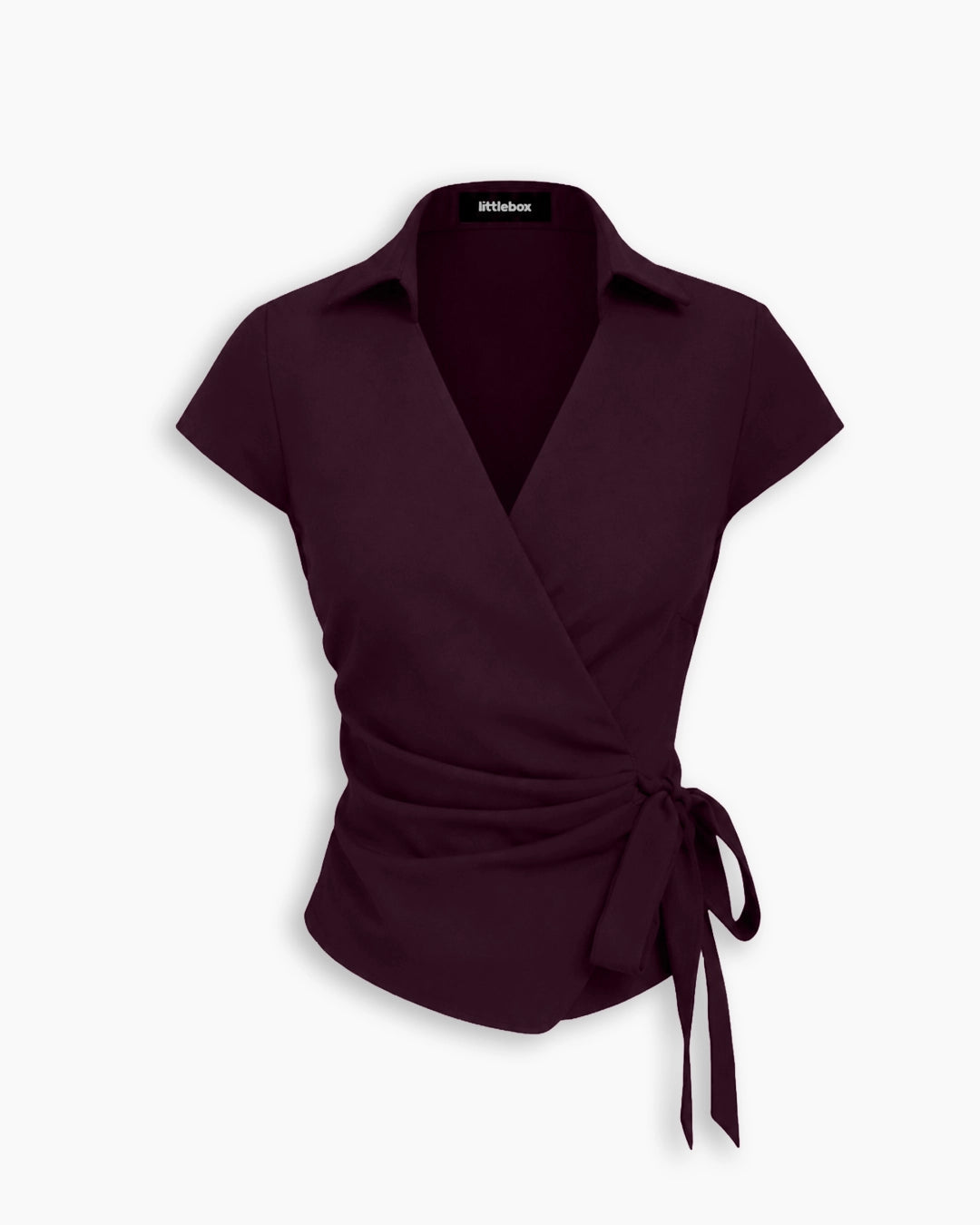Collared Wrap Tie Waist Top in Deep Wine