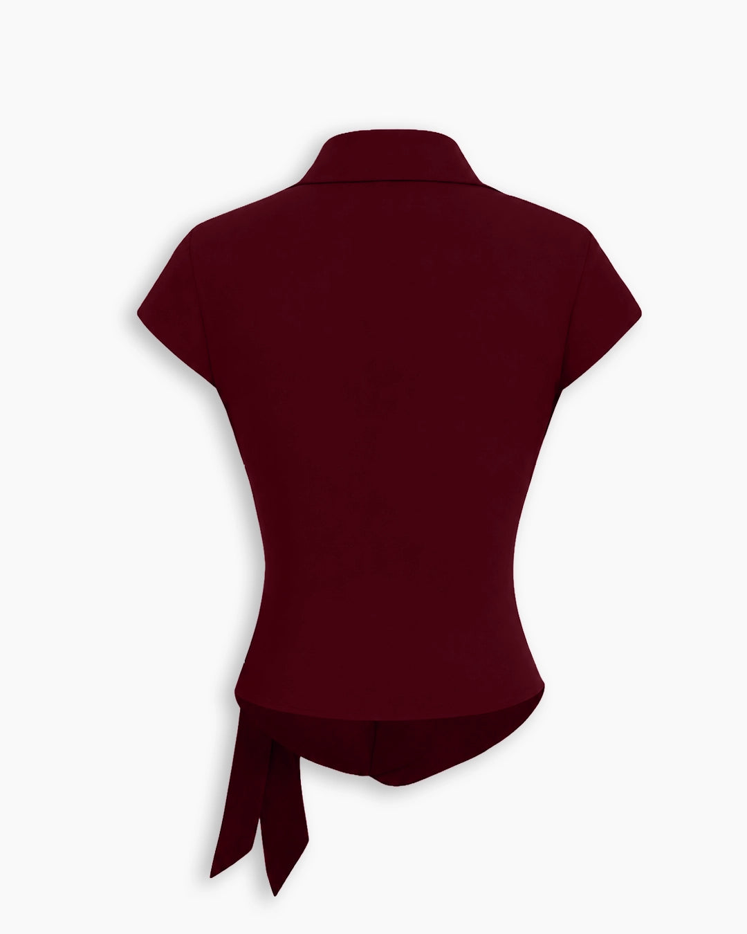Collared Wrap Tie Top in Burgundy