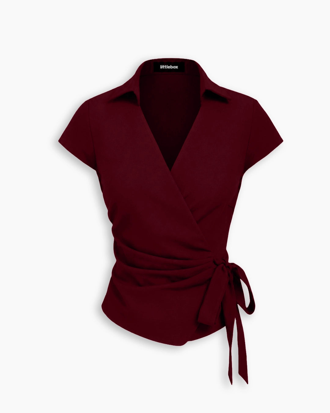 Collared Wrap Tie Top in Burgundy