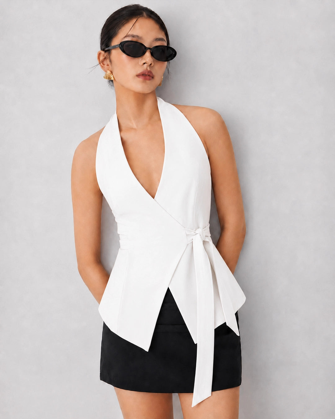 Wrap Halter Vest Top in Classic White