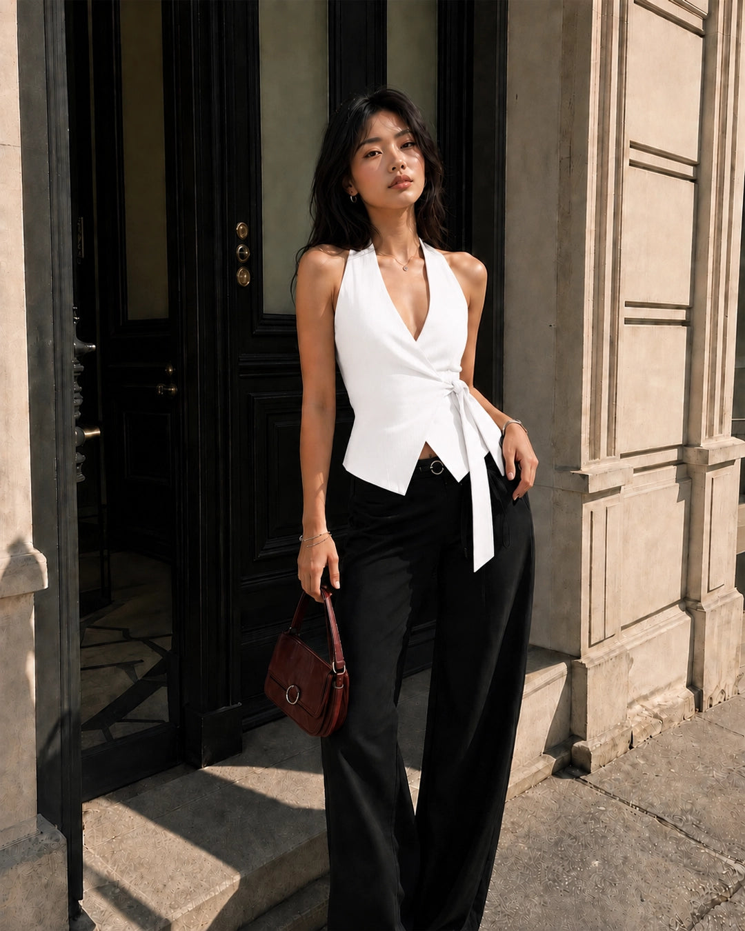 Wrap Halter Vest Top in Classic White