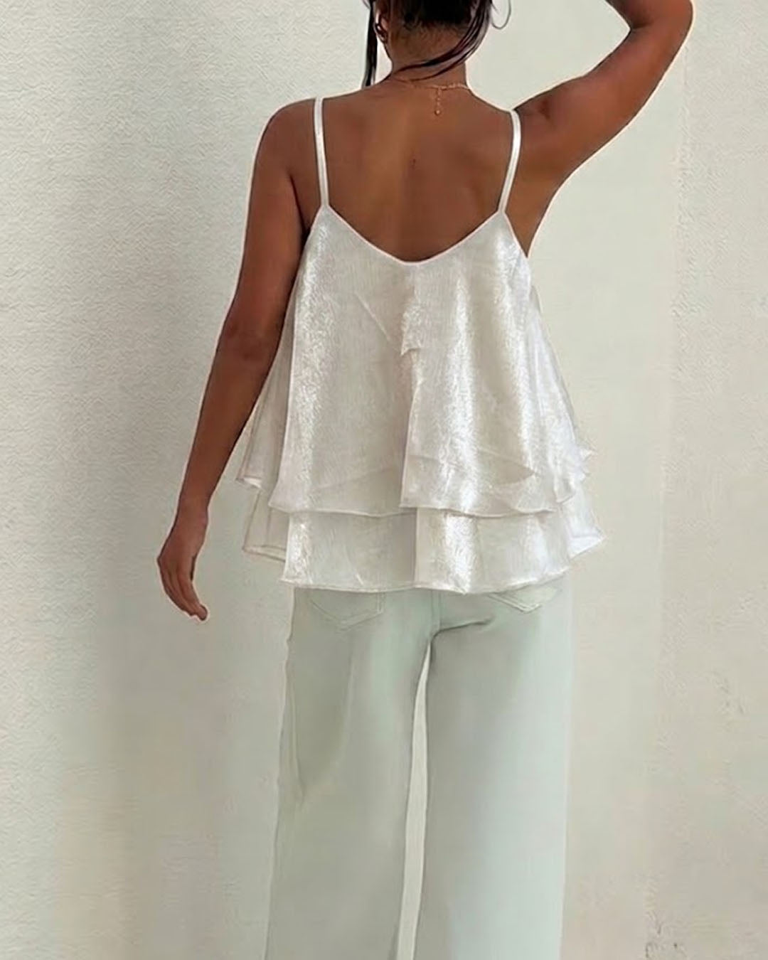 Layered Ruffle Cami Top in Classic White