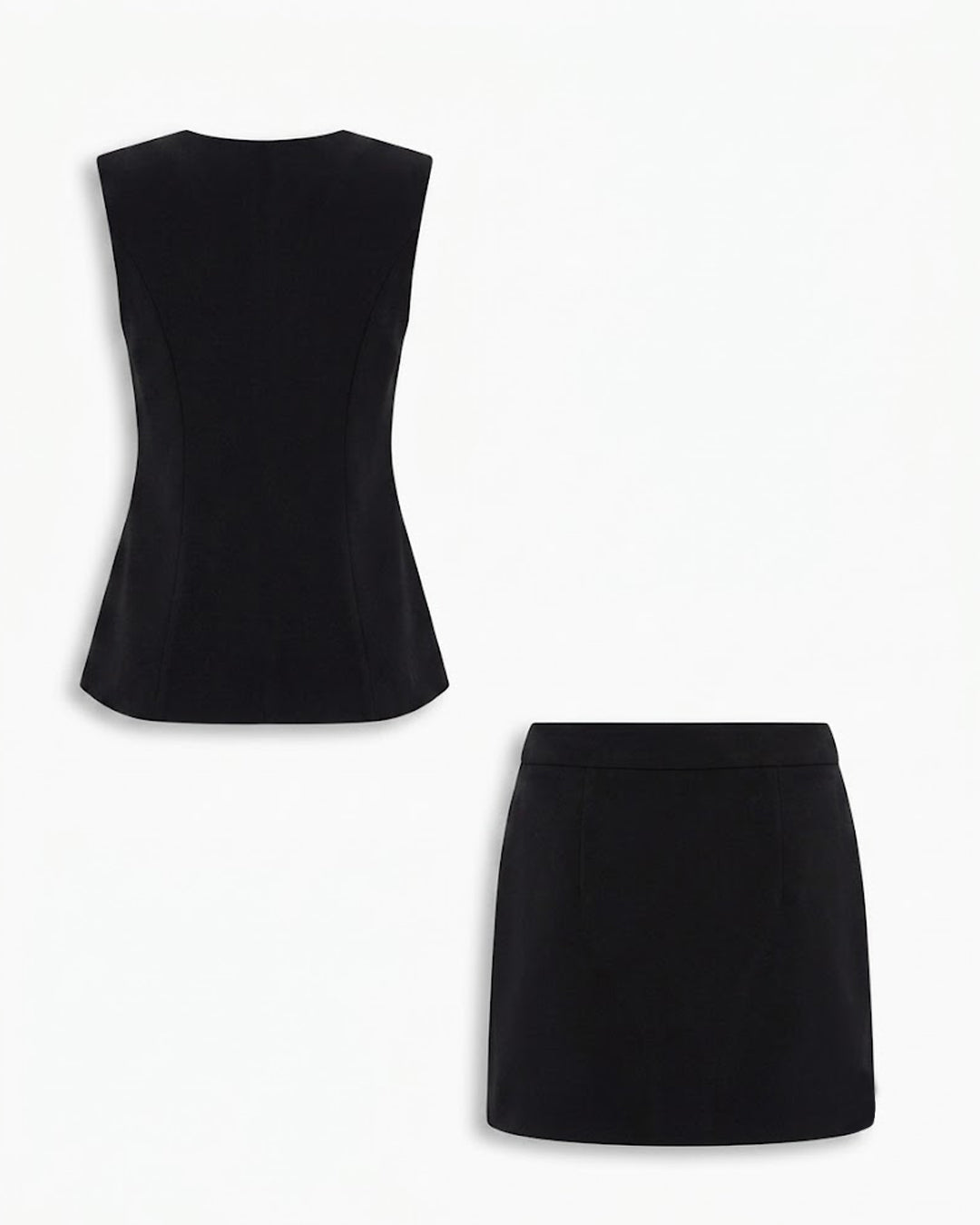 Button Down Vest Top and Mini Skirt Co-Ord Set in Classic Black