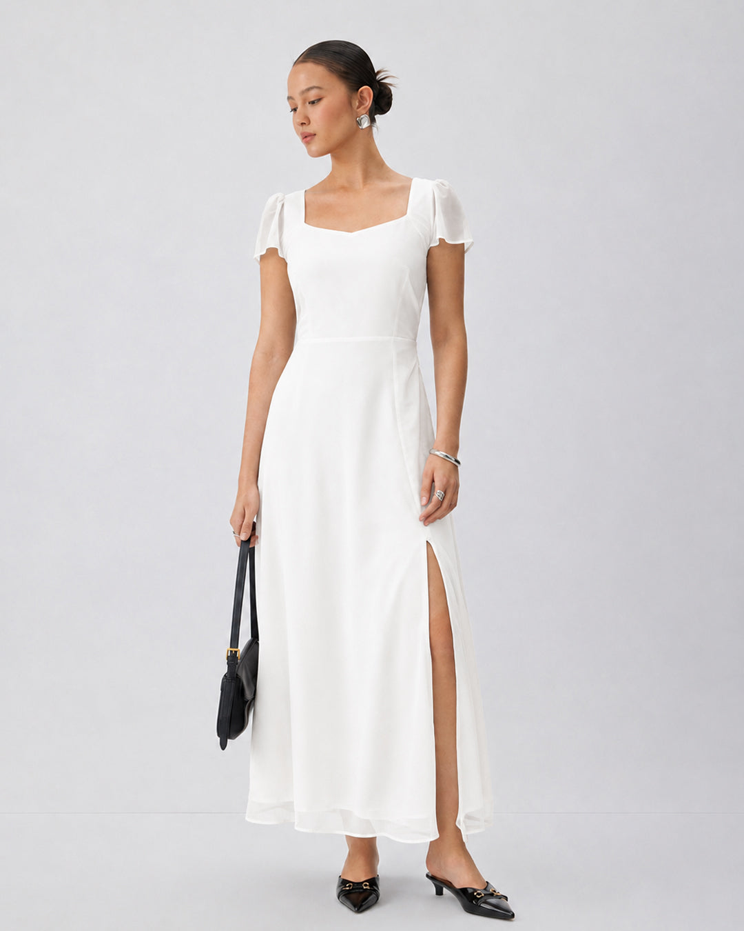 Bow Back Sweetheart Neck Maxi Dress in Classic White