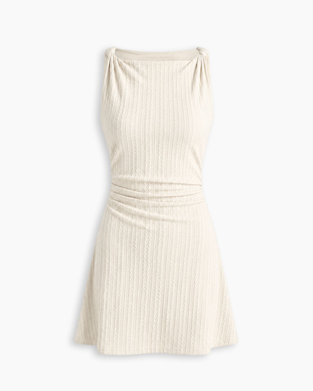 Ruched Boat Neck Mini Dress in Pearl White