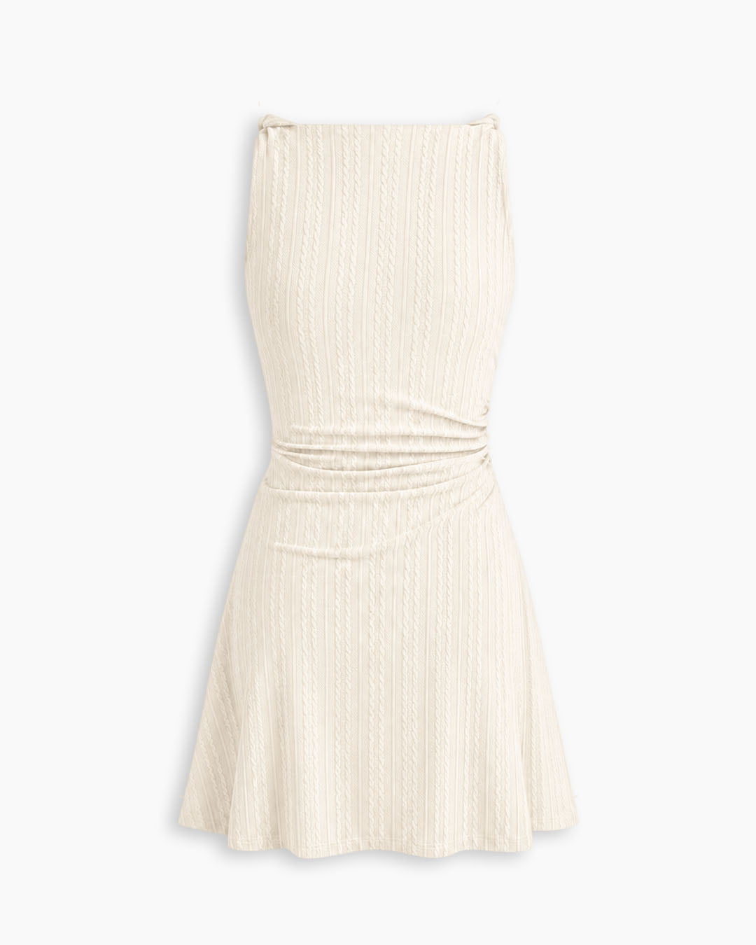 Ruched Boat Neck Mini Dress in Pearl White