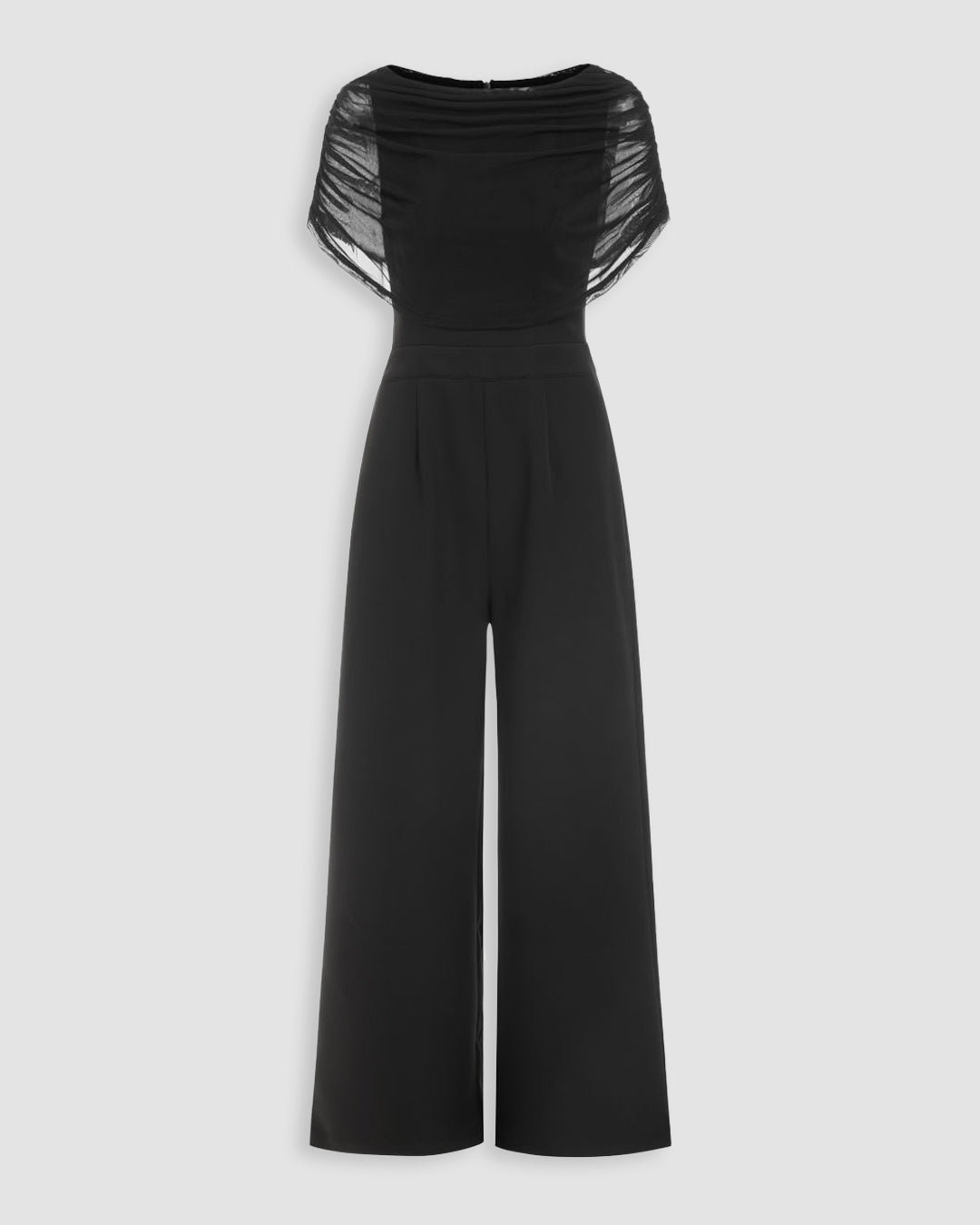 Draped Overlay Wide Leg Jumpsuit in Soft Black