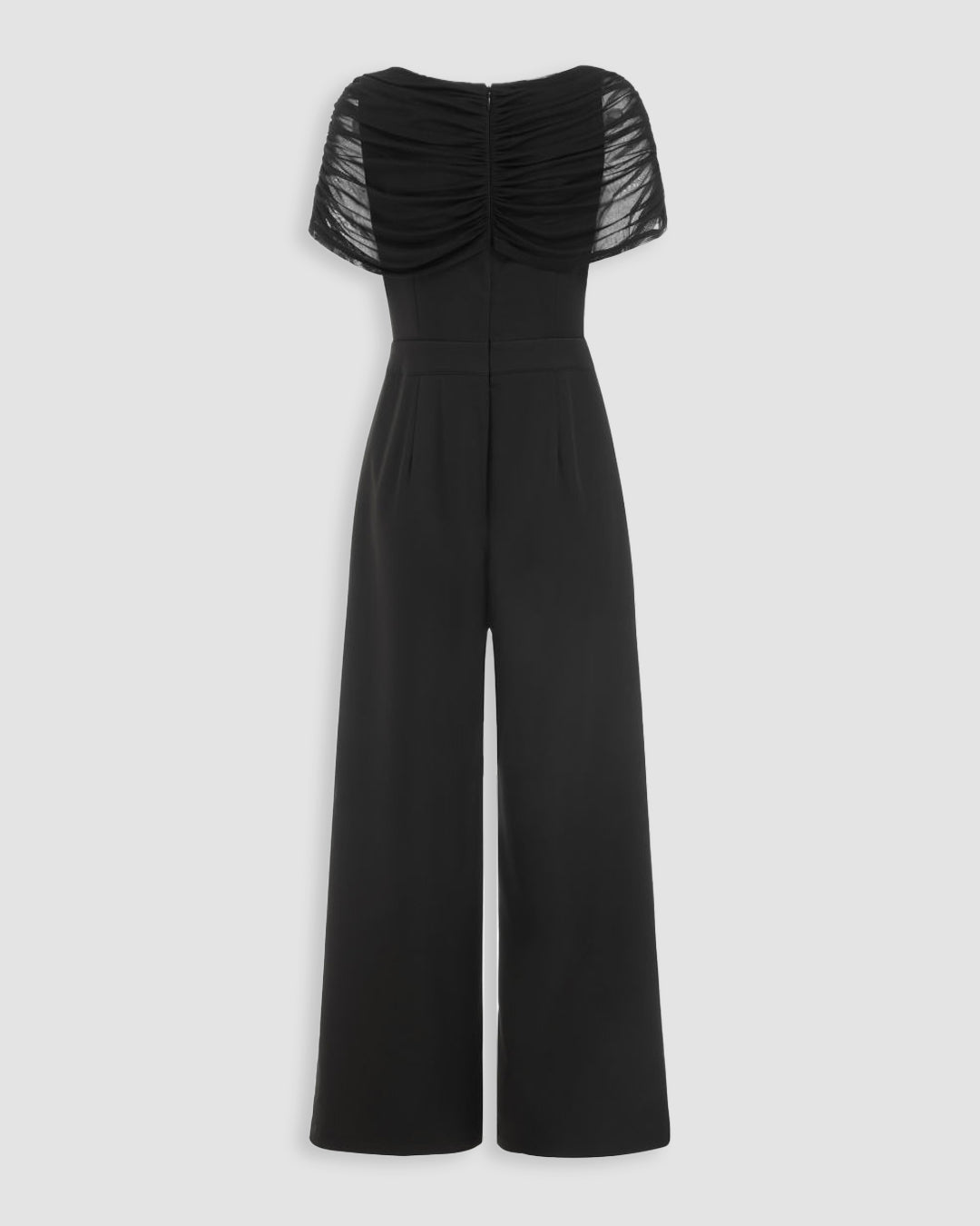 Draped Overlay Wide Leg Jumpsuit in Soft Black