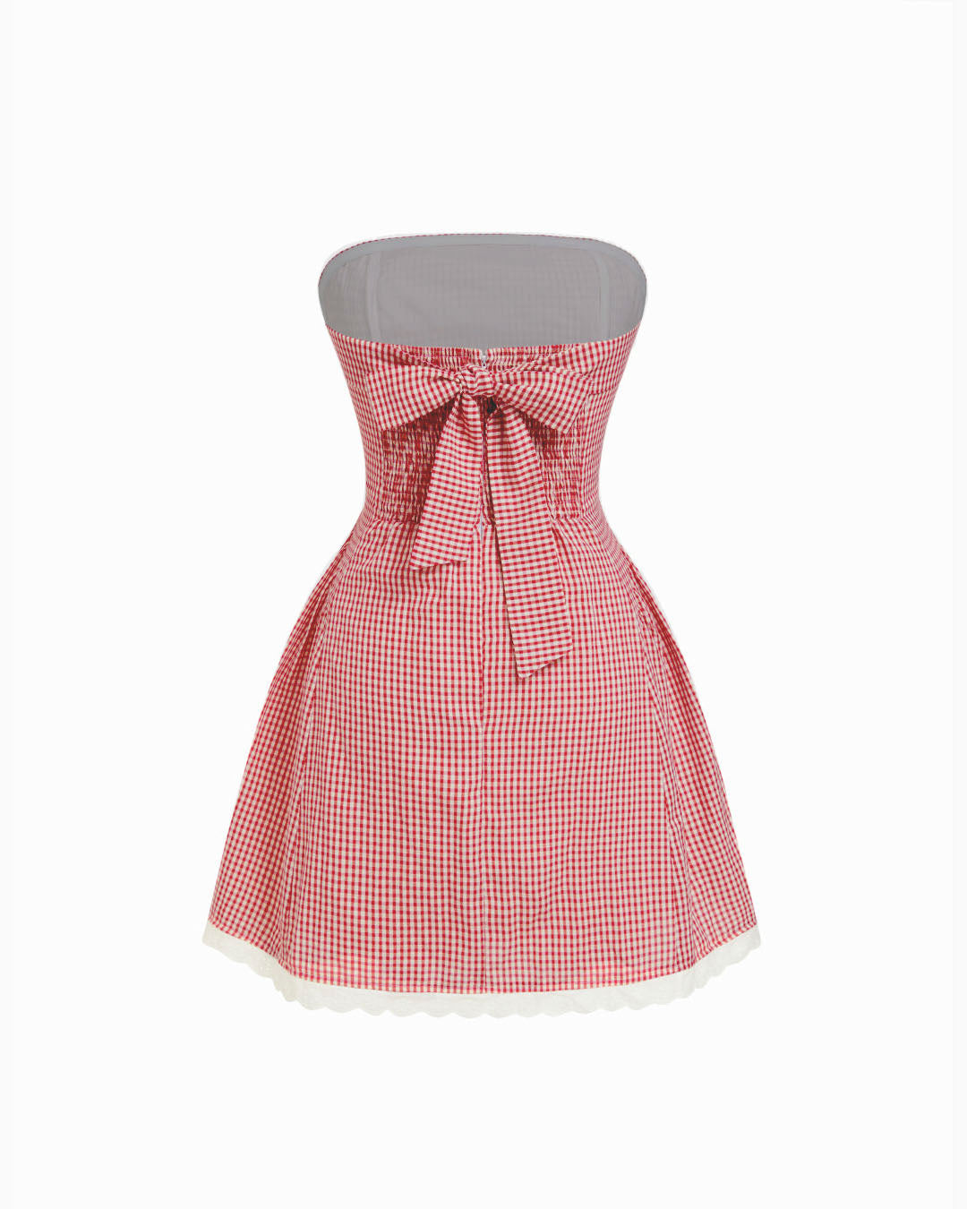 Gingham Strapless Fit and Flare Mini Dress in Classic Red