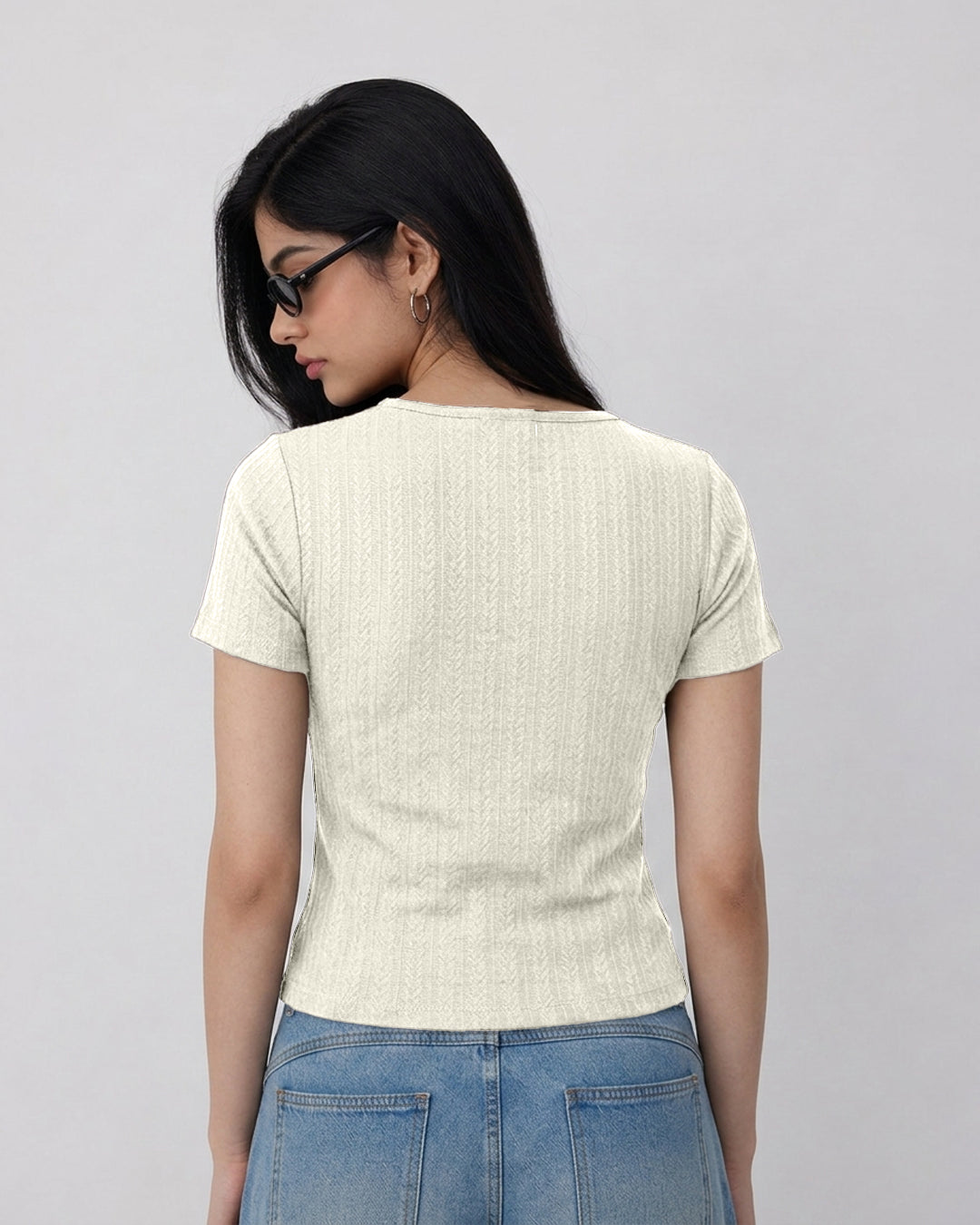 Twist Front Ribbed Top in Pearl White