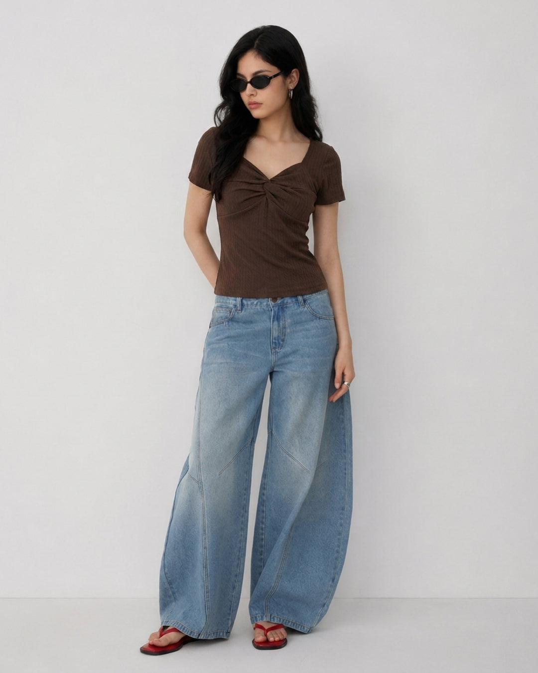 Twist Front Ribbed Top in Cocoa Brown