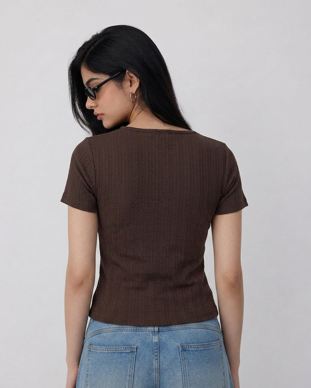 Twist Front Ribbed Top in Cocoa Brown