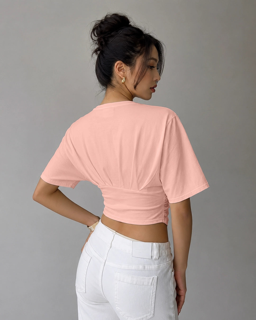 Blouson Ruched Waist Top in Powder Pink