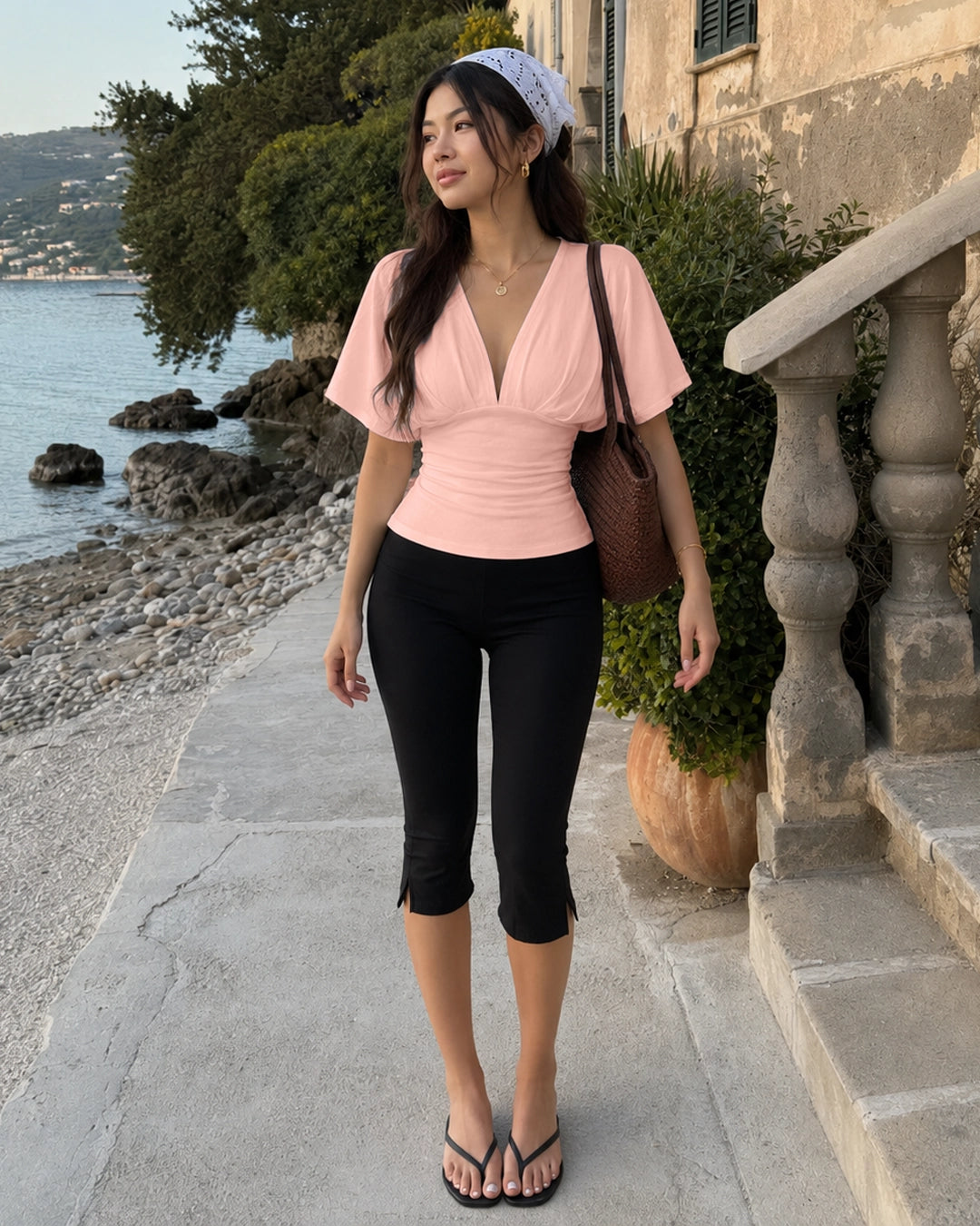 Blouson Ruched Waist Top in Powder Pink