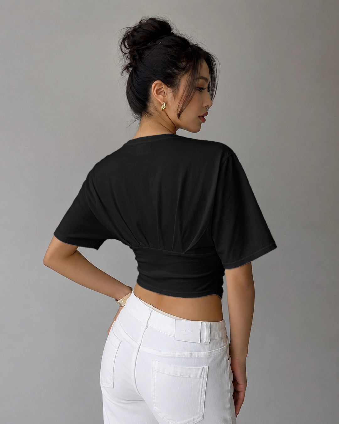 Blouson Ruched Waist Top in Classic Black