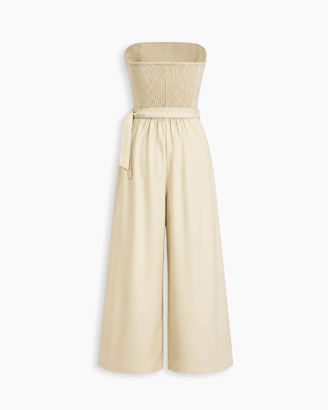 Belted Strapless Wide Leg Jumpsuit in Cream