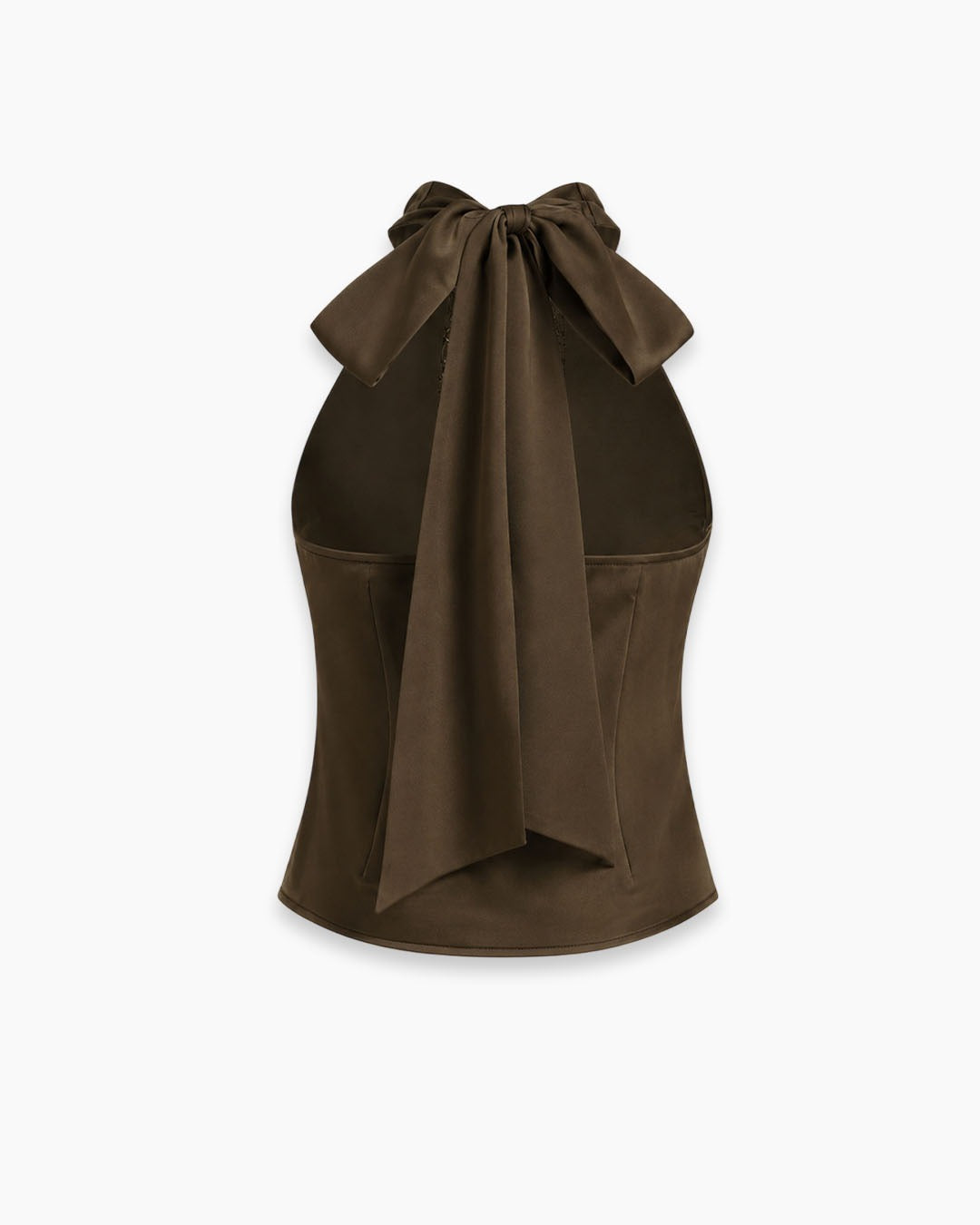 Lace Insert Halter Neck Top in Cocoa Brown