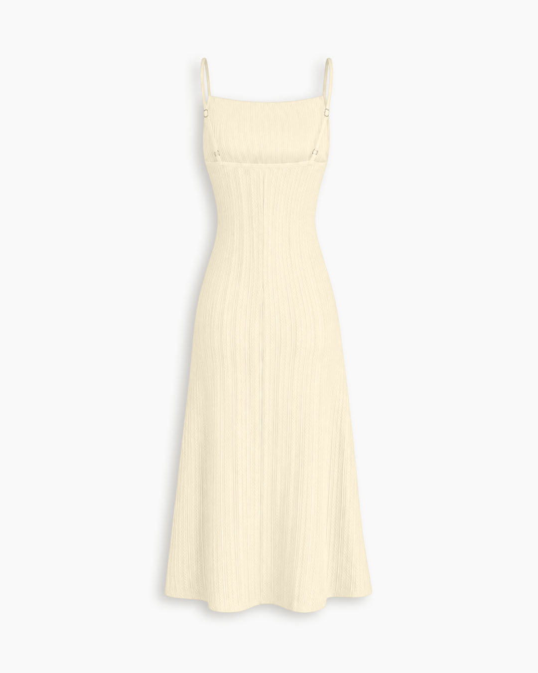 Ribbed Square Neck Midi Dress in Cream