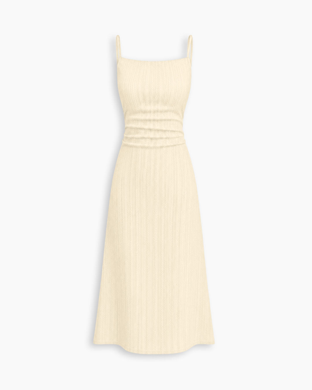 Ribbed Square Neck Midi Dress in Cream