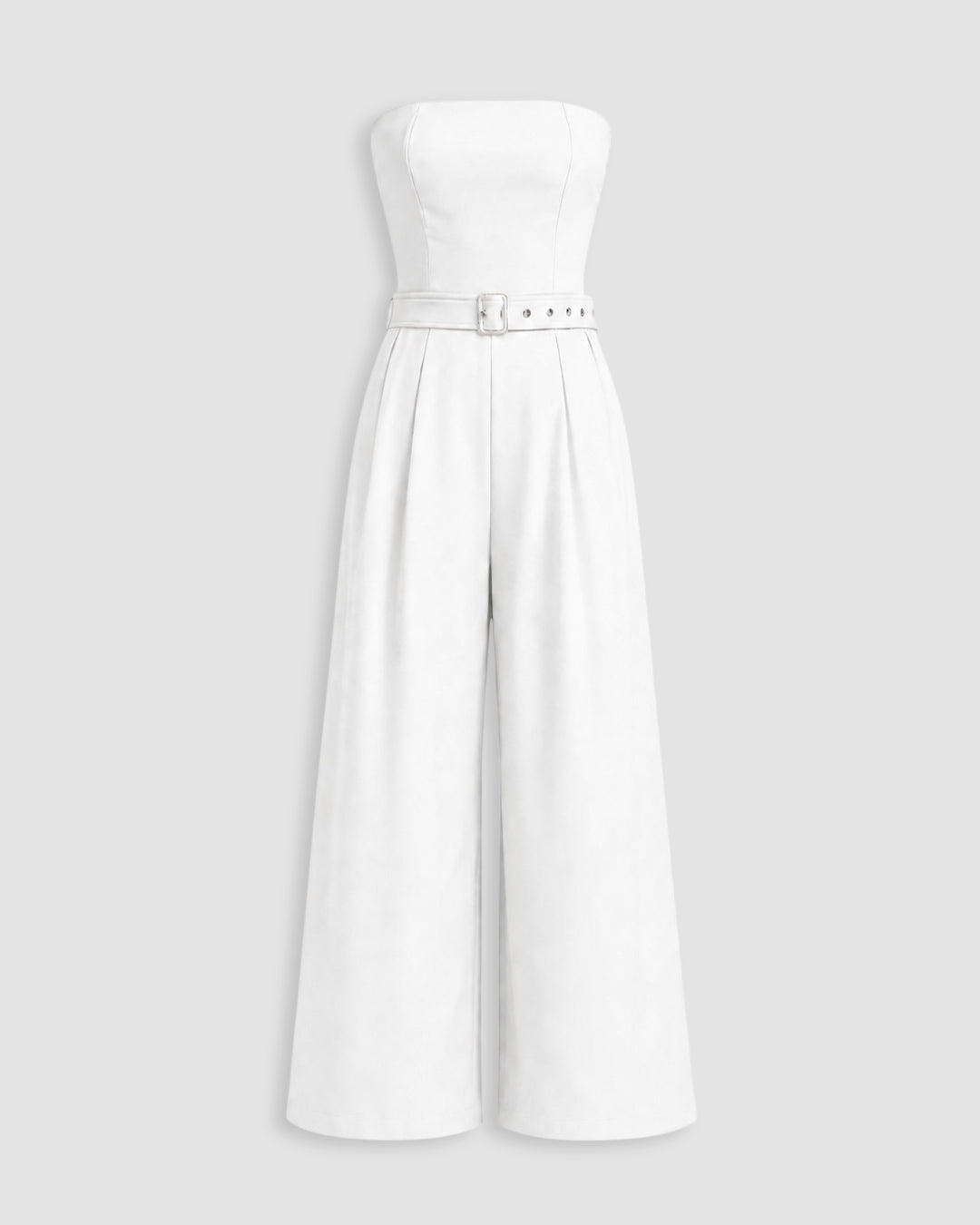 Belted Strapless Wide Leg Jumpsuit in Classic White