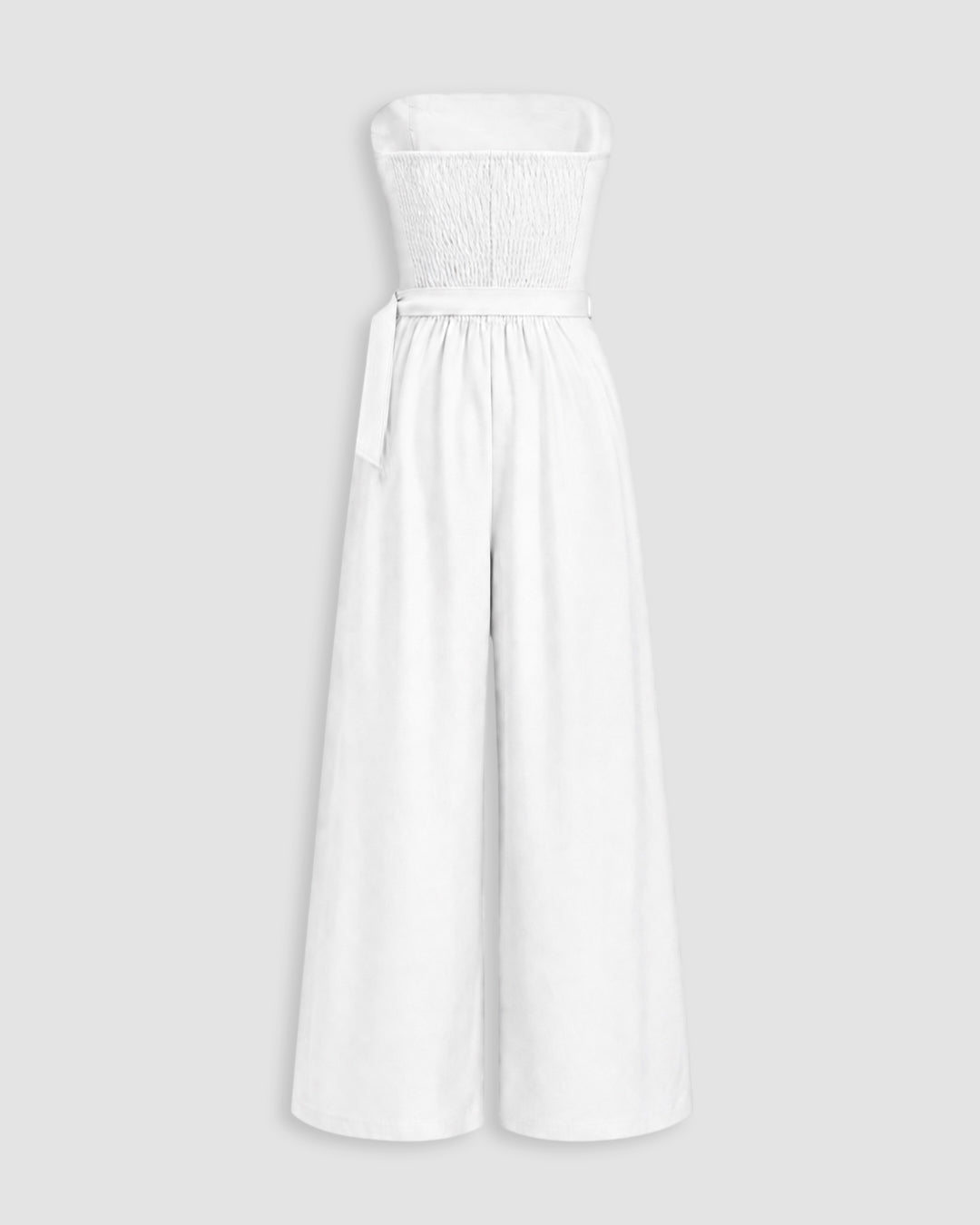 Belted Strapless Wide Leg Jumpsuit in Classic White