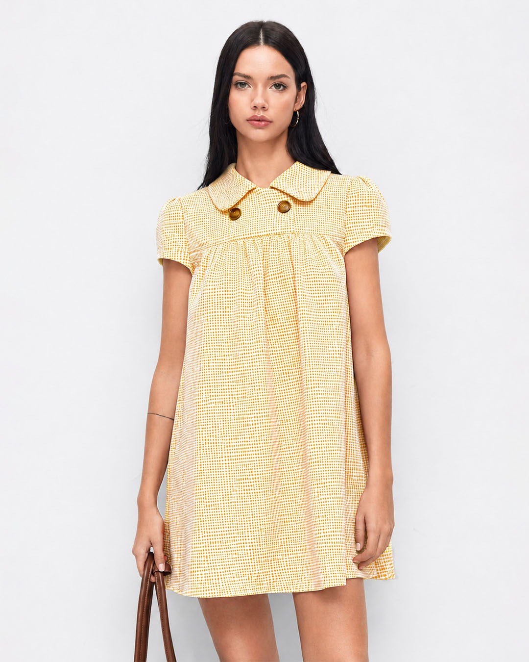 Peter Pan Collar Mini Dress in Mustard Yellow