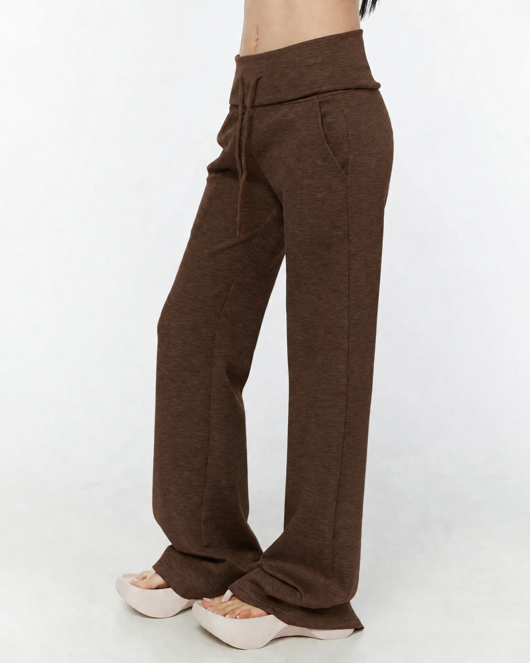 Casual Drawstring Wide Leg Trousers in Coffee Brown