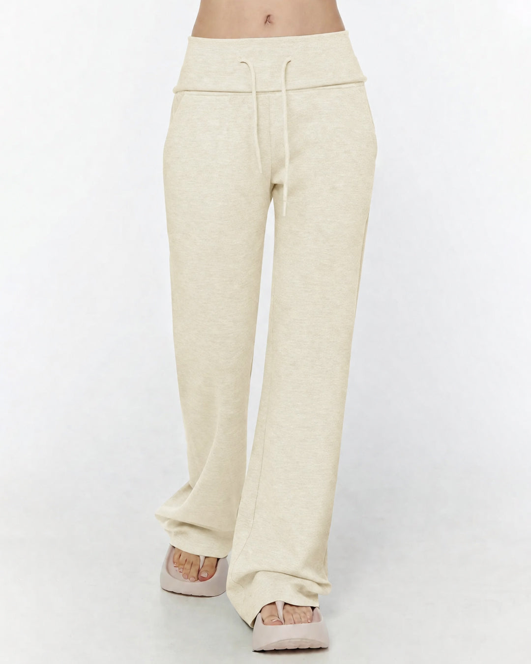 Casual Drawstring Wide Leg Trousers in Warm Beige