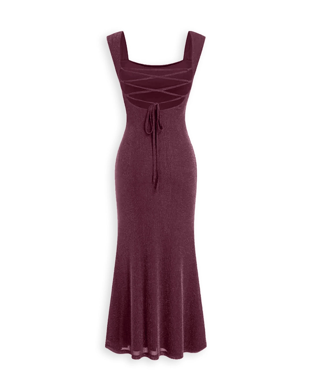 Square Neck Maxi Dress Curve and Plus in Wine Maroon