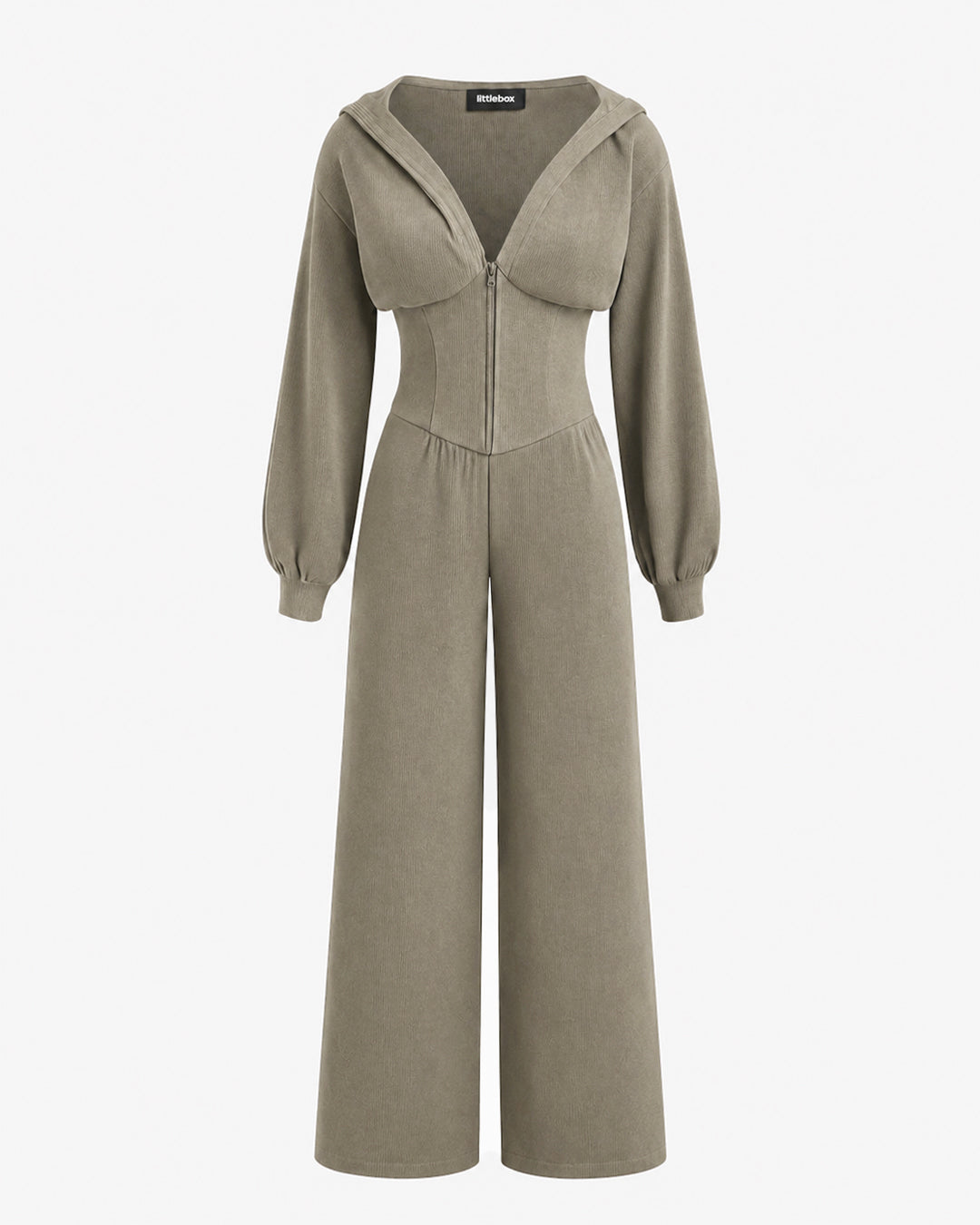 Zip Front Wide Leg Jumpsuit in Mocha Brown