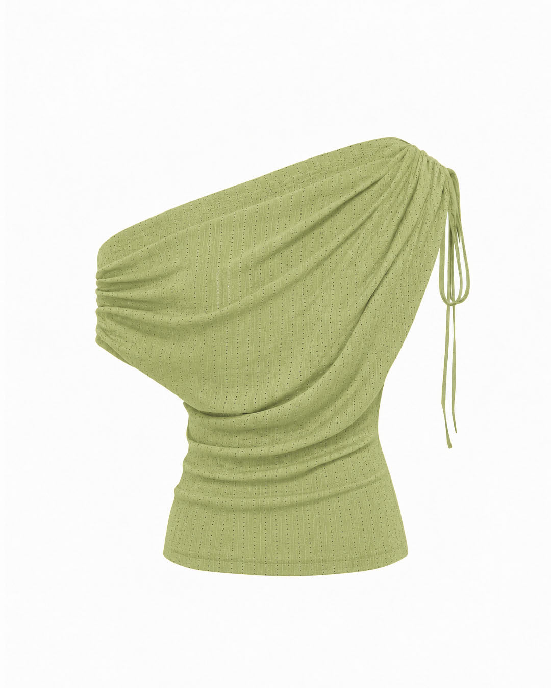 Ruched Asymmetrical Off Shoulder Top in Herbal Green