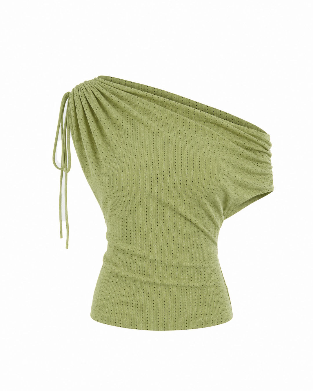 Ruched Asymmetrical Off Shoulder Top in Herbal Green