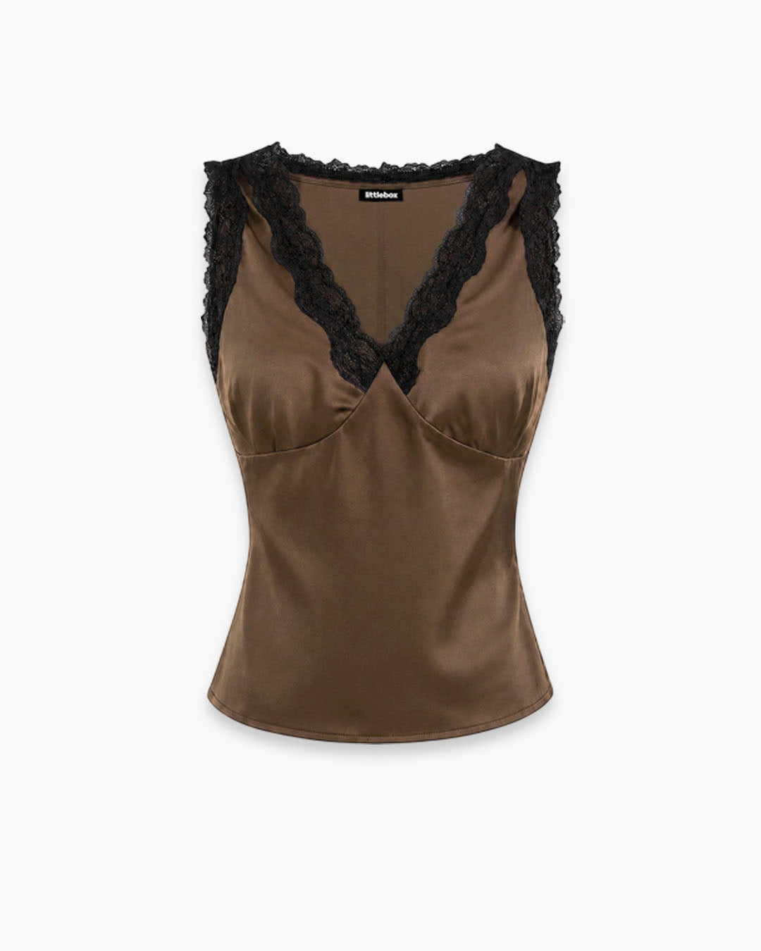 Lace Trim V Neck Cami Top in Coffee Brown