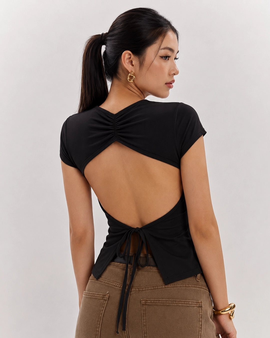 Cap Sleeve Fitted Top in Soft Black