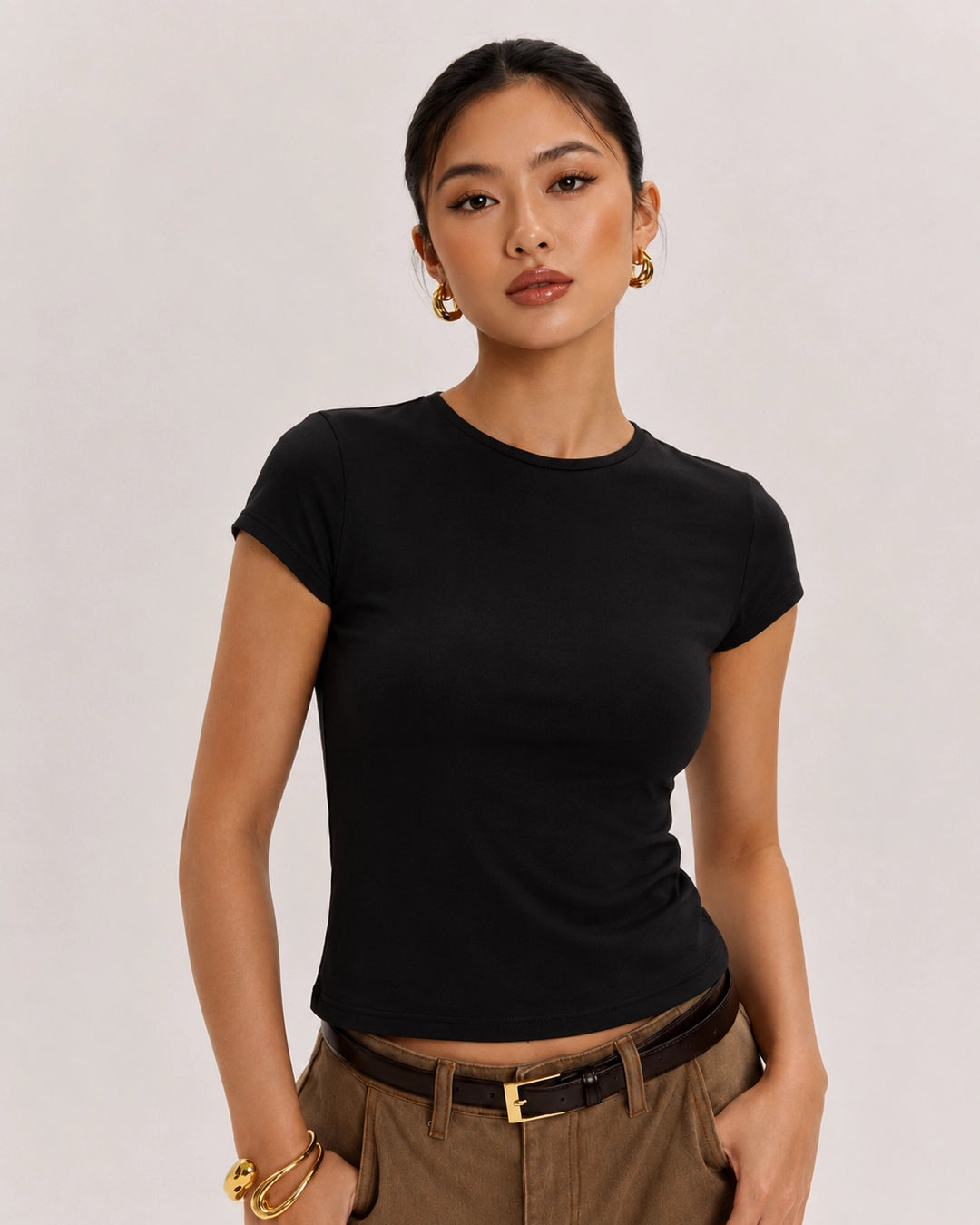 Cap Sleeve Fitted Top in Soft Black
