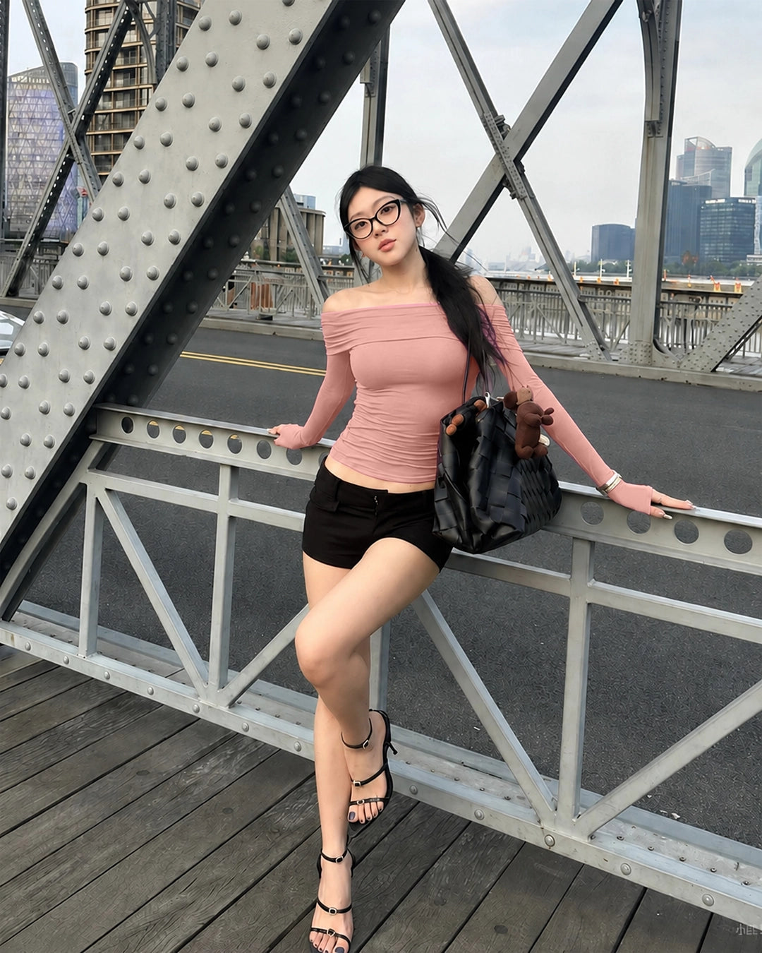 Off Shoulder Ruched Long Sleeve Fitted Top in Dusty Pink