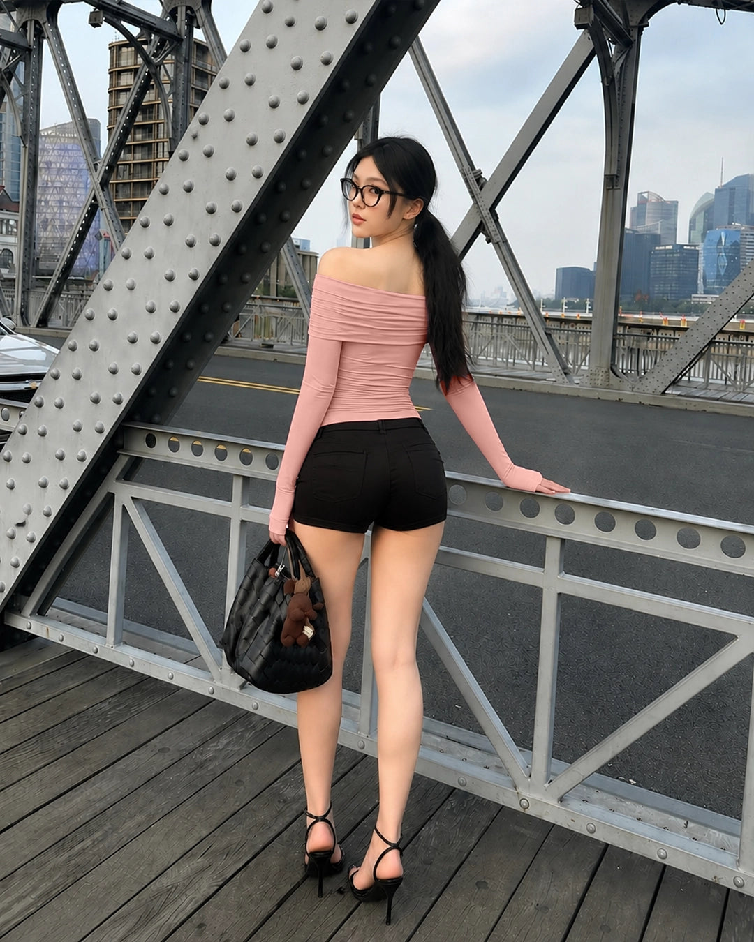 Off Shoulder Ruched Long Sleeve Fitted Top in Dusty Pink