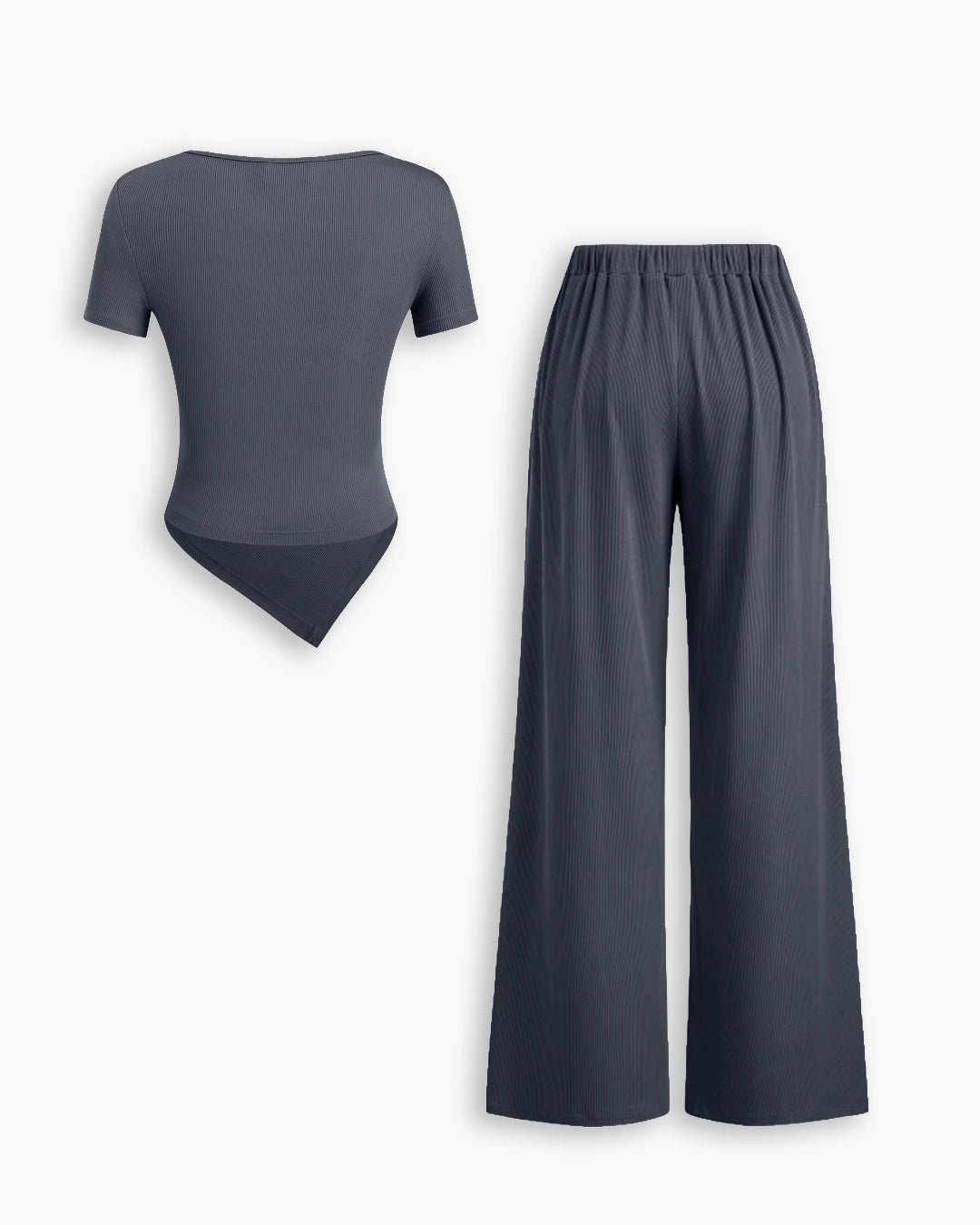 Wrap Asymmetric Top and Wide Leg Trousers Co-Ord Set in Dark Grey