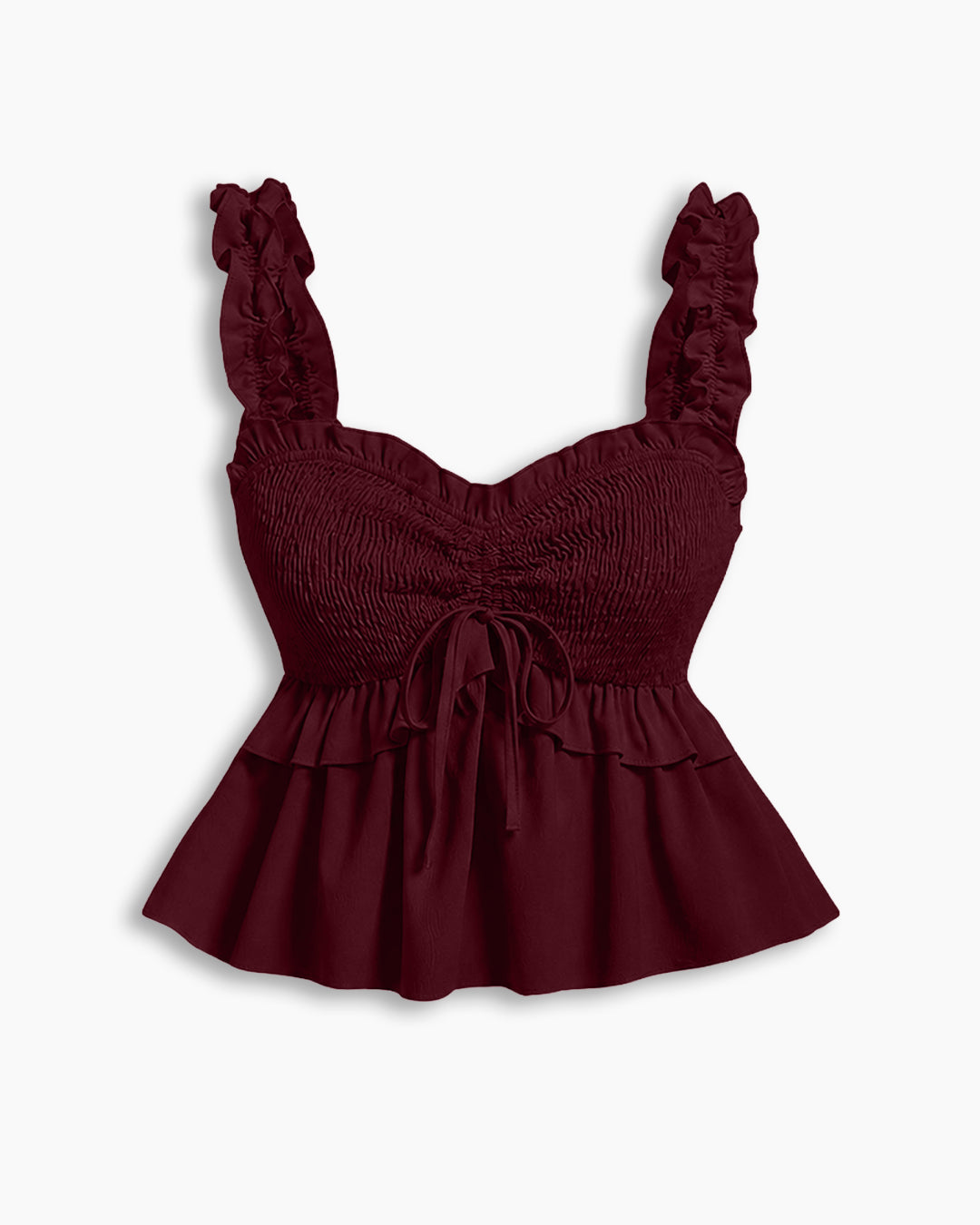 Ruched Peplum Cami Top in Deep Maroon