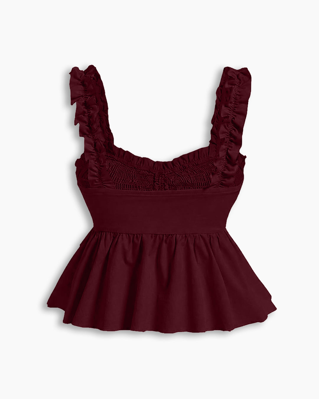 Ruched Peplum Cami Top in Deep Maroon