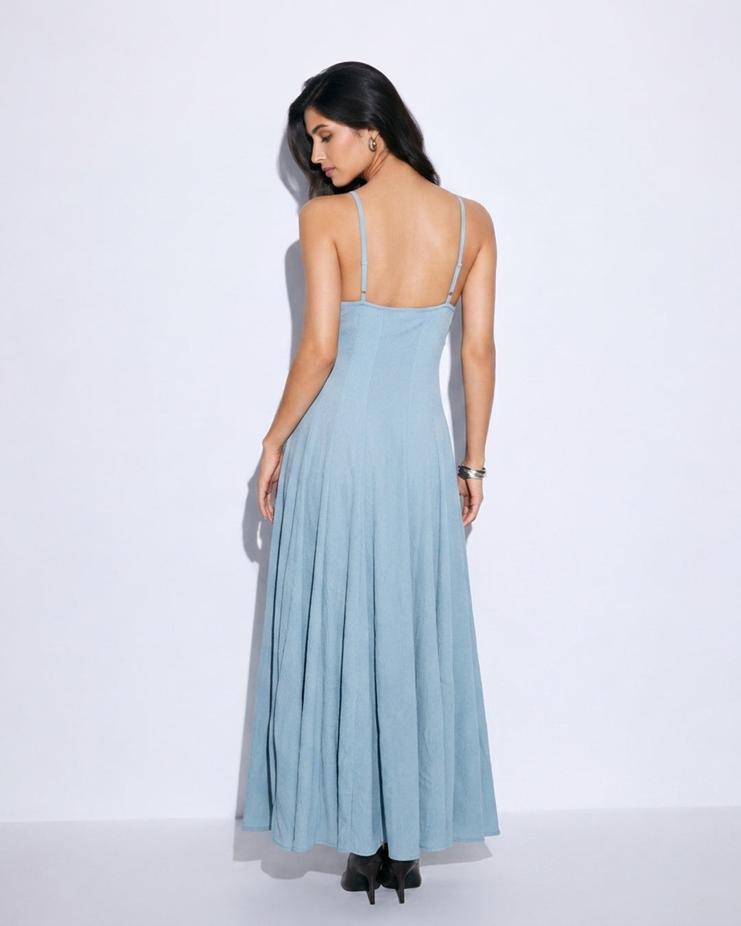 Square Neck Fit and Flare Maxi Dress in Baby Blue