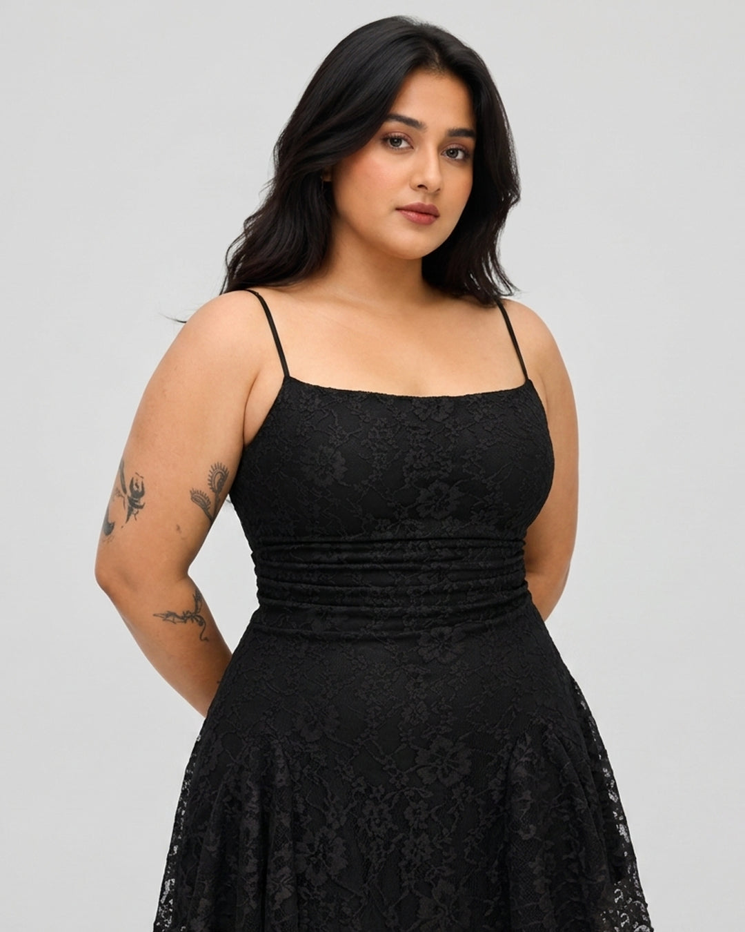 Lace Square Neck Fit and Flare Mini Dress Curve and Plus in Classic Black