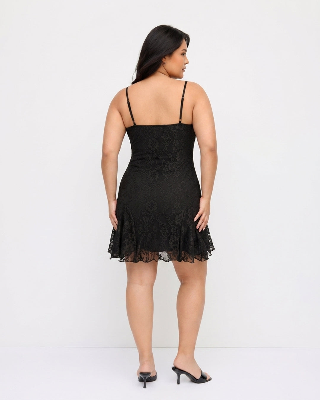 Lace Square Neck Fit and Flare Mini Dress Curve and Plus in Classic Black