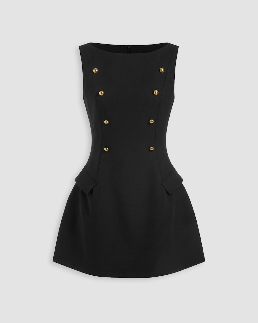 Button Detail Sleeveless Mini Dress in Soft Black